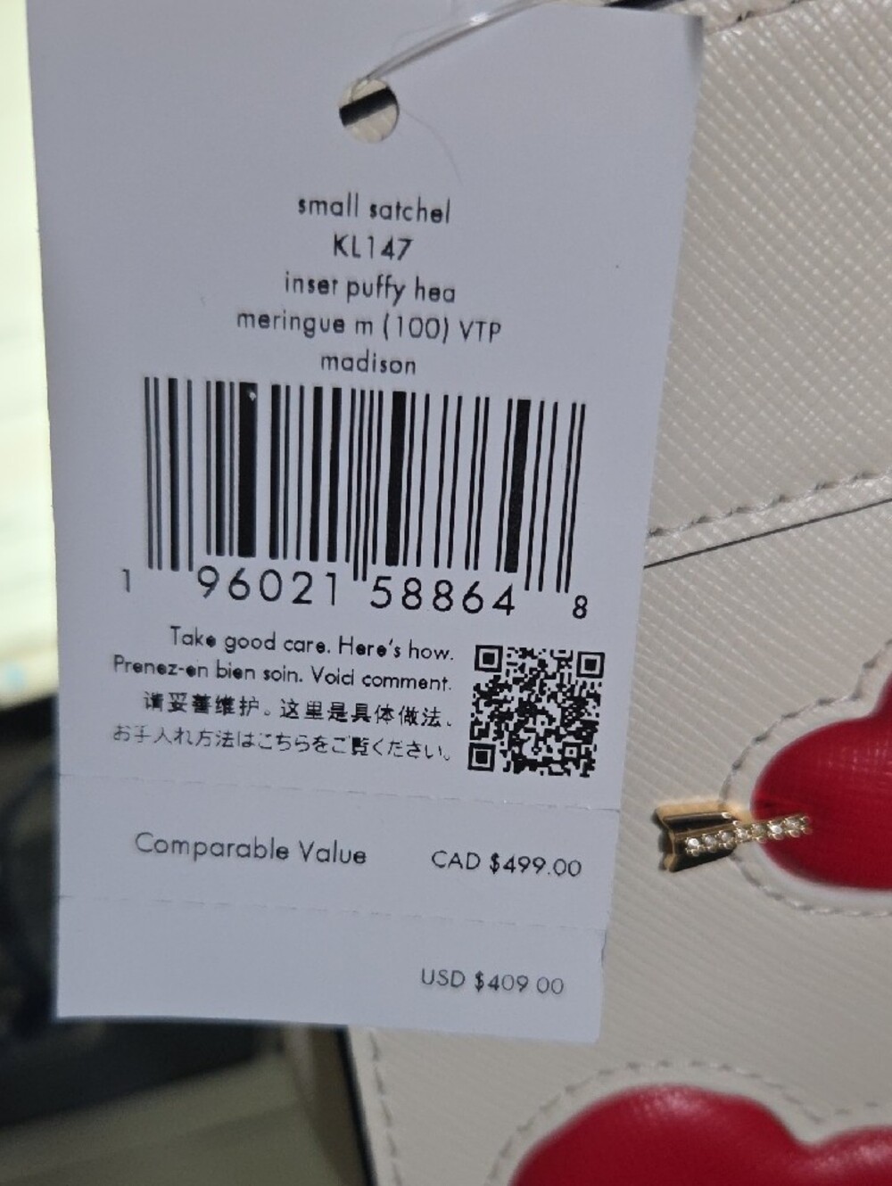 kate spade cream crossbody with red heart appliqués and gold logo - Picture 6 of 6